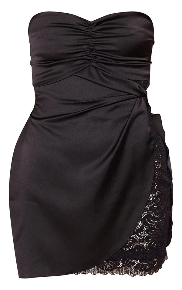 Robe Moulante Bustier Satinée Noire à Buste Froncé Et Partie En Mesh 5 Robe Moulante Bustier Satinée Noire à Buste Froncé Et Partie En Mesh – Image 5