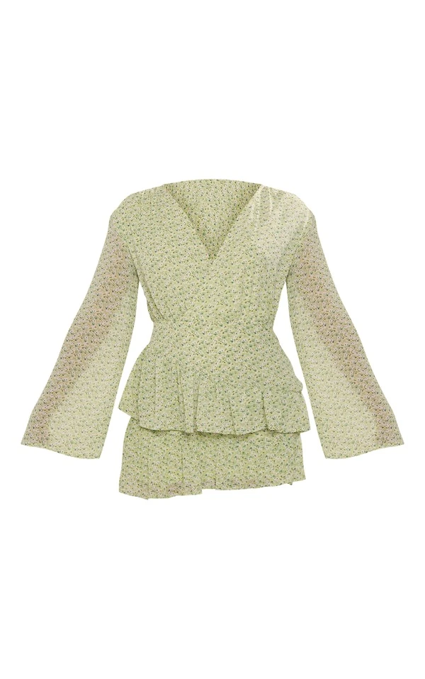 Robe Droite Fleurie Verte à Détail Superposé 5 Robe Droite Fleurie Verte à Détail Superposé – Image 5