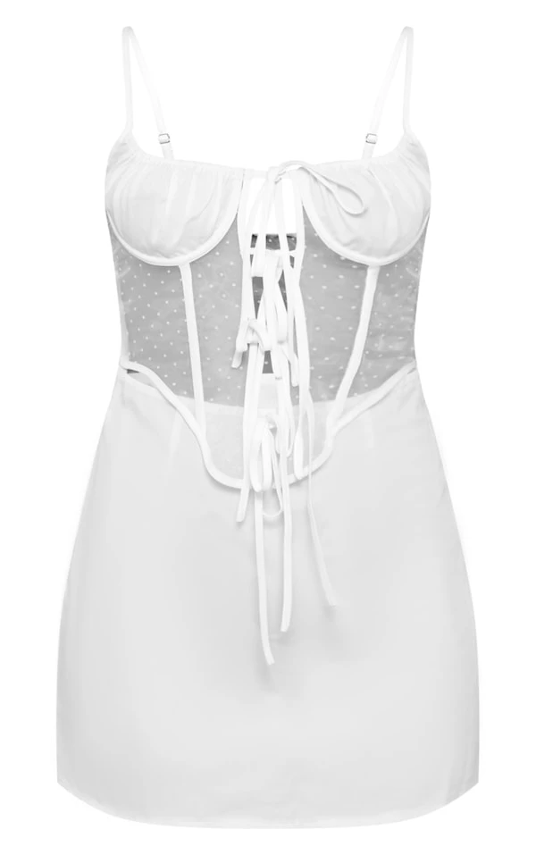 Robe Moulante Tissée Blanche à Corset En Mesh Lacé 5 Robe Moulante Tissée Blanche à Corset En Mesh Lacé – Image 5