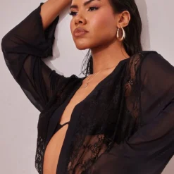 Robe De Chambre Longue En Dentelle Noire à Manches Volantées -Jupe Lumine Soldes Boutique ede22c3e3caa197a01a7325c60aab26548a4a1e2 cne6070 4