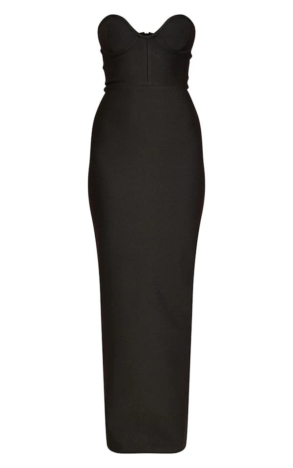 Robe Longue Bustier Noire à Détail Corset Et Derrière Fendu 5 Robe Longue Bustier Noire à Détail Corset Et Derrière Fendu – Image 5