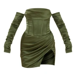 Label PLT Robe Satinée Sauge Kaki à Corset Et Manches Froncées -Jupe Lumine Soldes Boutique ede800e83043524cb6314603e8c24303ad6dc192 cnc9978 5