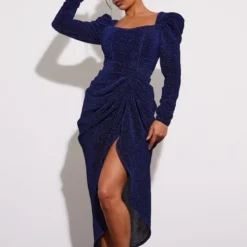 Robe Mi-longue Plissée Pailletée Bleu Marine Fendue à Manches Bouffantes 8 Robe Mi-longue Plissée Pailletée Bleu Marine Fendue à Manches Bouffantes -Jupe Lumine Soldes Boutique edee8331cbeb60b43ab20ddb04a717b493954cd3 cnb7989 4