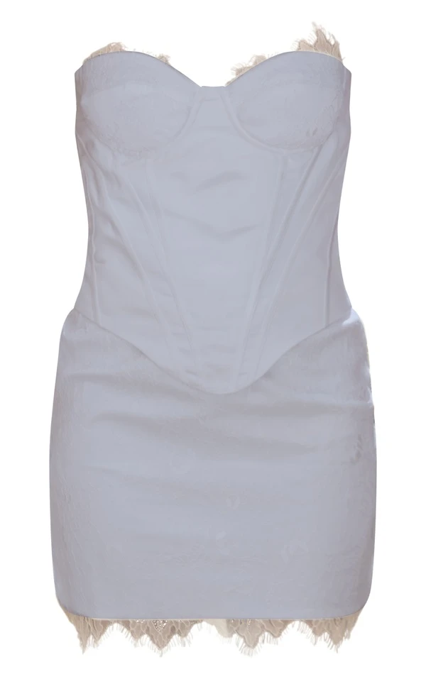 Robe Bustier Moulante Blanche à Corset Et Parties En Dentelle 5 Robe Bustier Moulante Blanche à Corset Et Parties En Dentelle – Image 5