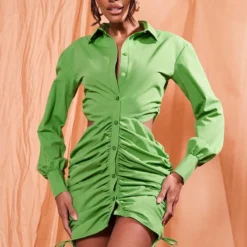 Robe Chemise Froncée Verte à Boutons Et Côtés Découpés -Jupe Lumine Soldes Boutique ee3259d6583426ad7fab7e03134c68d1df6d5241 cne0633 3
