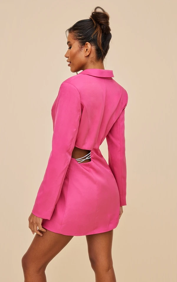 Robe Blazer Rose Vif à Côté Découpé Et Détail Strassé 2 Robe Blazer Rose Vif à Côté Découpé Et Détail Strassé – Image 2