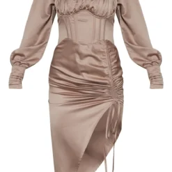 Robe Mi-longue Satinée Taupe à Manches Ballon Froncées -Jupe Lumine Soldes Boutique eed43ca641cd538c6084f2ff9132c3f0b82c741f cnc3040 5