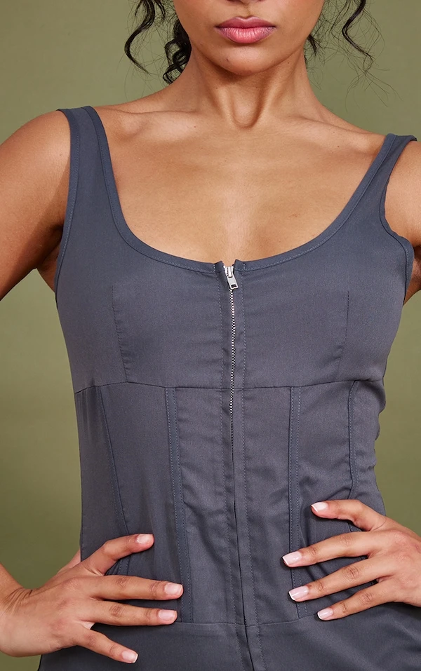 Robe Moulante Gris Anthracite Tissée à Détail Coutures Et Zip 3 Robe Moulante Gris Anthracite Tissée à Détail Coutures Et Zip – Image 3