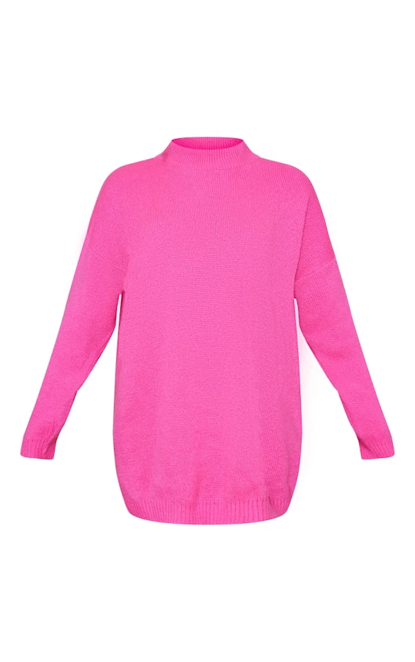 Robe Pull Rose Vif En Maille Tricot Effet Brossé 5 Robe Pull Rose Vif En Maille Tricot Effet Brossé – Image 5