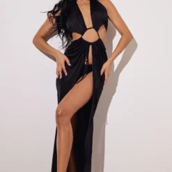 Robe De Plage Découpée Noire à Nouer