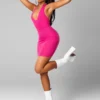 Robe Moulante Dos Nu Côtelée Rose Vif à Nouer Sur L'arrière