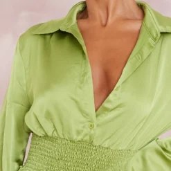 Robe Chemise Satinée Vert Olive à Taille Froncée 8 Robe Chemise Satinée Vert Olive à Taille Froncée -Jupe Lumine Soldes Boutique f007eb8a7b8d40617a1a9a5d5e31a5589962dbe3 cne1414 4