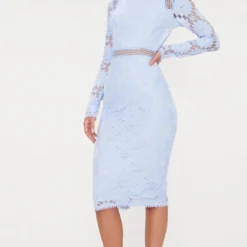 Robe Moulante En Dentelle à Manches Longues Bleu Poudré -Jupe Lumine Soldes Boutique f03f887197fa6393844609fa8d002193259b2edf CLU8591 4