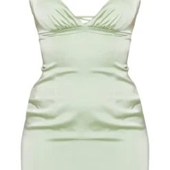 Robe Droite Vert Sauge Satinée à Dos Lacé Et Buste Froncé -Jupe Lumine Soldes Boutique f05beef23a07a69c1854145a600ba1266b649a76 cnd5909 5