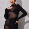 Robe Très Moulante Noire à Parties En Mesh Et Noeuds