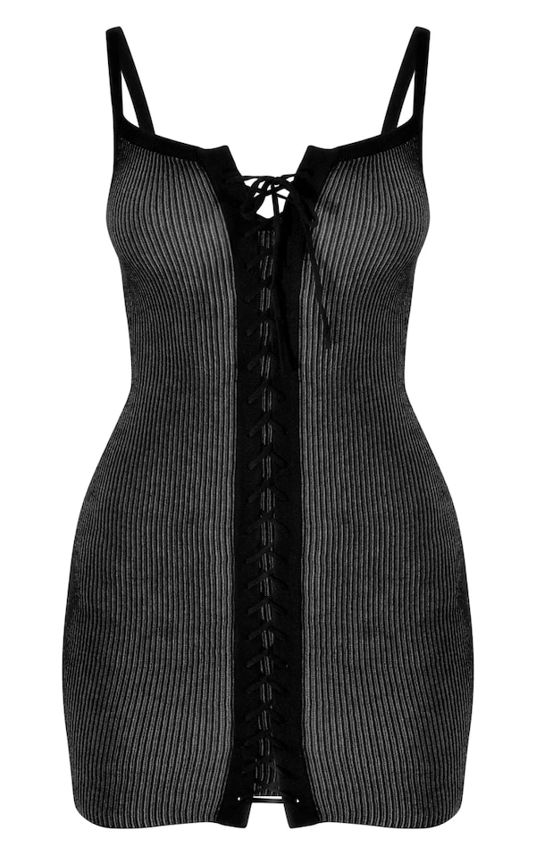 Robe Corset En Maille Tricot Bicolore Noire à Lacets 5 Robe Corset En Maille Tricot Bicolore Noire à Lacets – Image 5