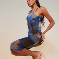 Robe Mi-longue En Mesh Bleu Imprimé à Col Montant Et Dos Nageur -Jupe Lumine Soldes Boutique f179421b7c251d9f586d4bdf15cfa333007a70cc cnc2655 4
