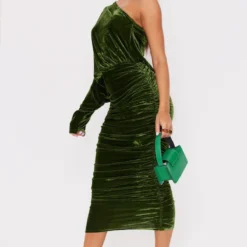 Robe Mi-longue En Velours Froncé Vert Olive à Manche Unique -Jupe Lumine Soldes Boutique f22e7ff9b1e2627fd7f30f08e0f627abf229371a cmt9195 4