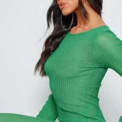 Robe Longue Texturée Ajourée Vert Foncé à Manches Longues -Jupe Lumine Soldes Boutique f28cc3f02b54a29dc43150954876597fcf4de07b cne8469 4