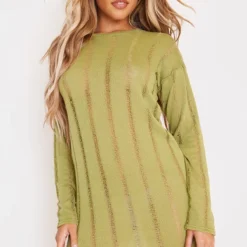 Robe Droite Texturée Vert Olive Déchirée à Manches Longues Oversize -Jupe Lumine Soldes Boutique f2952f7d02e2de2afd3f05c863f3ccd42235e9e1 cna0984 3