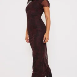 Robe Longue Bordeaux Fleurie En Mesh à Manches Courtes -Jupe Lumine Soldes Boutique f3b6bc700da08a2b7d986851b618c03f52d1689d cnb1070 3