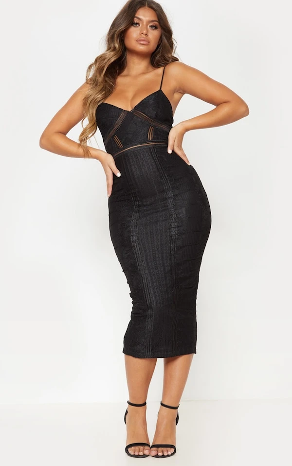 Pure Robe Mi-longue Noire à Rayures En Mesh Et Dentelle 4 Pure Robe Mi-longue Noire à Rayures En Mesh Et Dentelle – Image 4