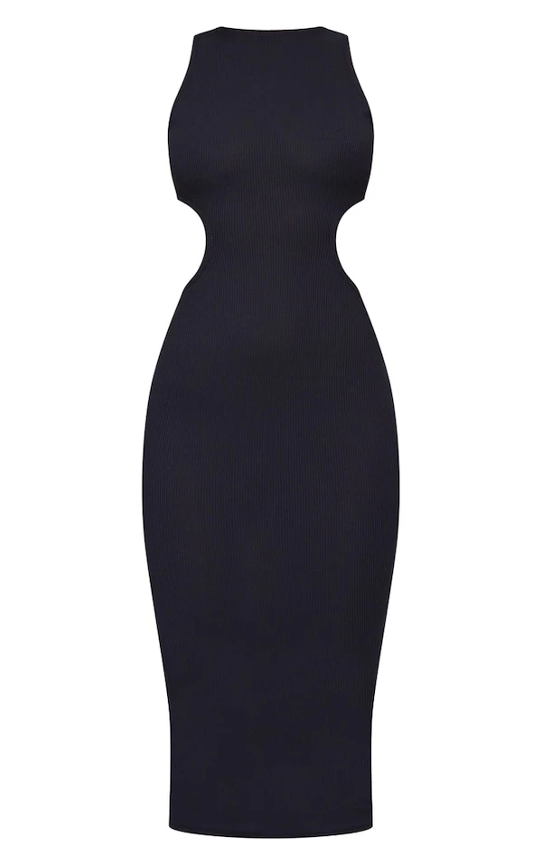 Robe Mi-longue Côtelée Noire Découpée Sur Les Côtés 5 Robe Mi-longue Côtelée Noire Découpée Sur Les Côtés – Image 5