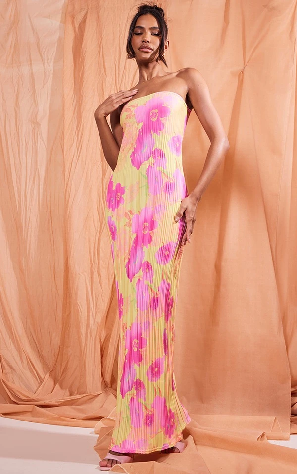 Logic Robe Bustier Longue Plissée Fleurie Multicolore à Dos Bénitier 2 Logic Robe Bustier Longue Plissée Fleurie Multicolore à Dos Bénitier – Image 2