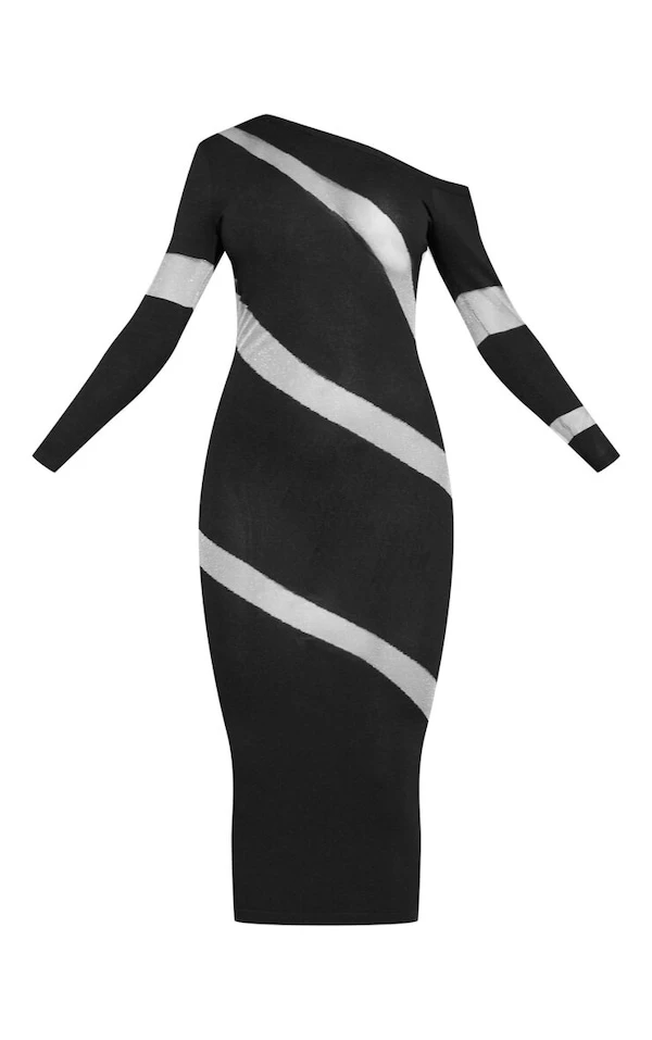 Robe En Maille Tricot Transparente Noire à Parties Contrastantes 5 Robe En Maille Tricot Transparente Noire à Parties Contrastantes – Image 5