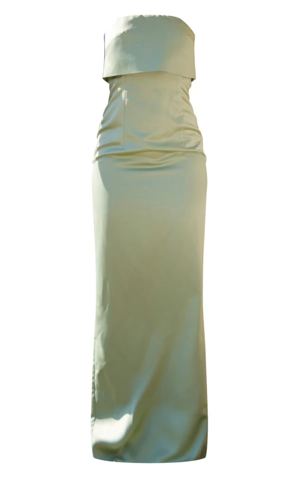 Robe Bustier Longue Satinée Vert Sauge Repliée 5 Robe Bustier Longue Satinée Vert Sauge Repliée – Image 5