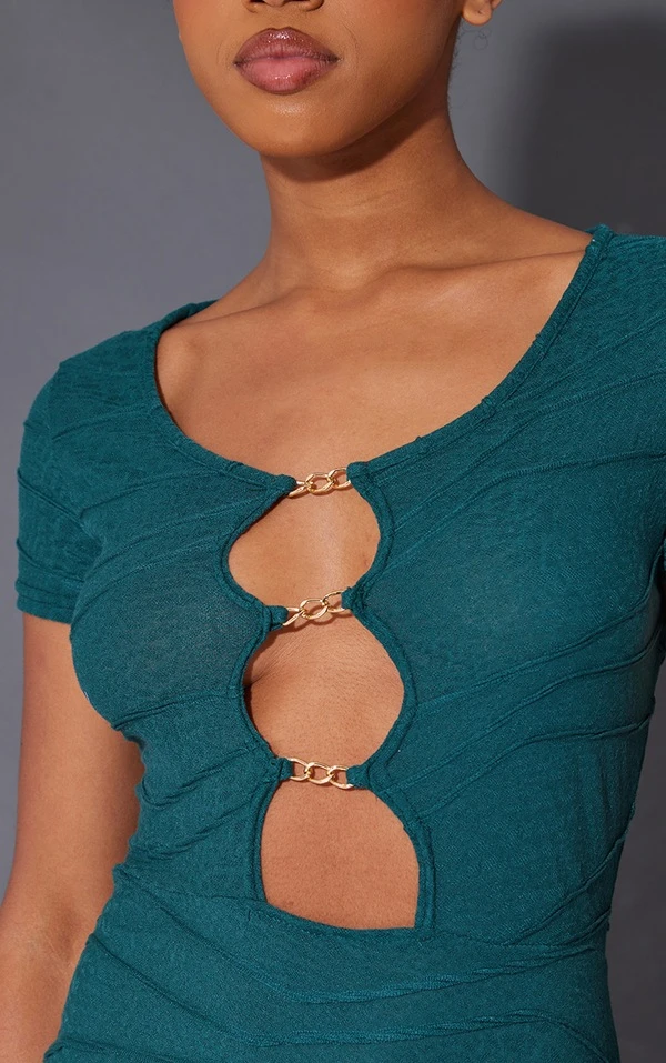 Robe Moulante Bleu Sarcelle Foncé Clair Texturée à Découpes Gouttes D'eau Et Empiècements 4 Robe Moulante Bleu Sarcelle Foncé Clair Texturée à Découpes Gouttes D'eau Et Empiècements – Image 4