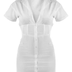 Robe Chemise Ajustée Effet Lin Blanc à Manches Courtes -Jupe Lumine Soldes Boutique f9db2ef9c3854a1ee03e3a9c2b5a063d79e5ab5b cnd4040 5