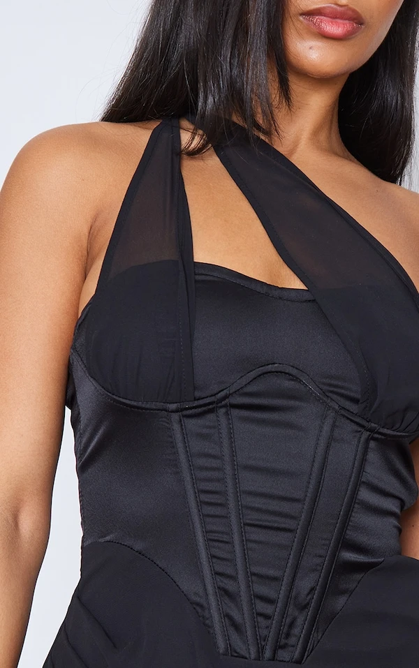 Robe Moulante En Mesh Noir à Corset Satiné Avec Armatures Et Lanières 4 Robe Moulante En Mesh Noir à Corset Satiné Avec Armatures Et Lanières – Image 4