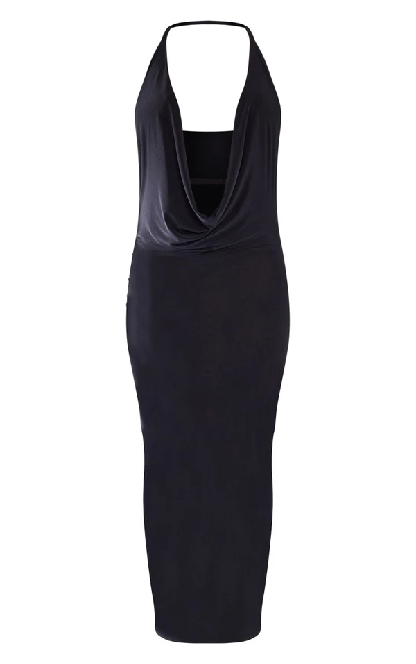 Robe Mi-longue Moulante Noire à Bretelles Et Col Bénitier 5 Robe Mi-longue Moulante Noire à Bretelles Et Col Bénitier – Image 5