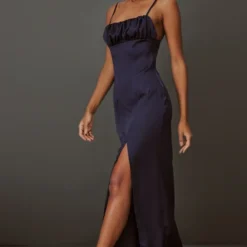 Robe à Fines Bretelles Satinée Bleu Marine Fendue Et Buste Froncé -Jupe Lumine Soldes Boutique fb7aec86793e6029638563db14355c896abd13a3 cnc7634 3