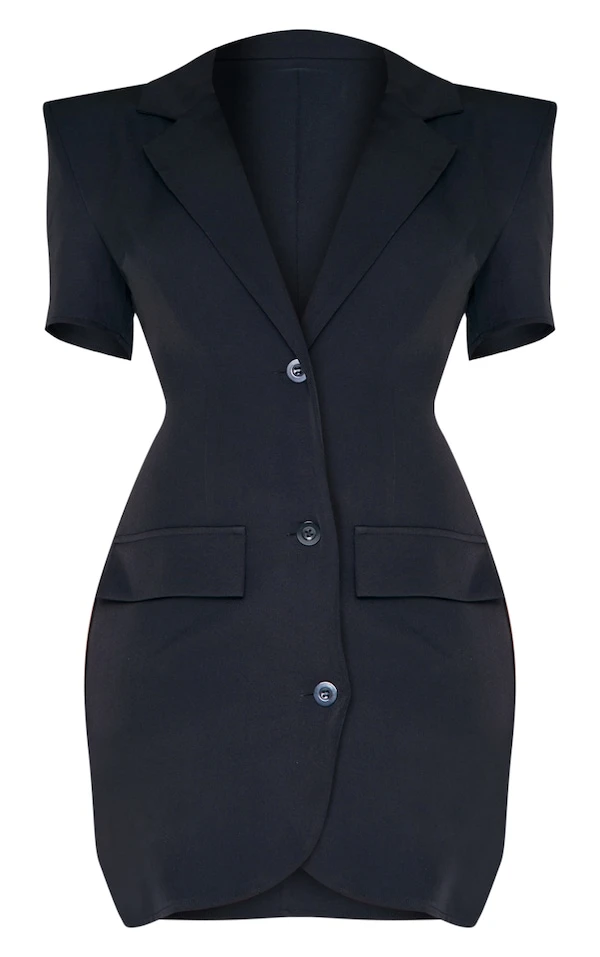 Robe Blazer Oversize Noire à Manches Courtes Et épaulettes 5 Robe Blazer Oversize Noire à Manches Courtes Et épaulettes – Image 5