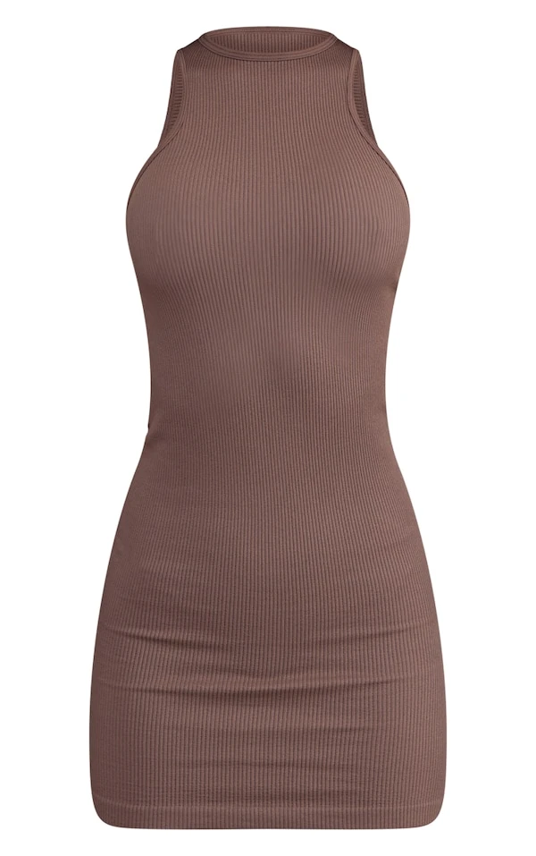 Robe Moulante Côtelée Taupe Foncé à Dos Nageur Et Contours 5 Robe Moulante Côtelée Taupe Foncé à Dos Nageur Et Contours – Image 5