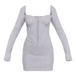 Robe Moulante Côtelée Texturée Gris Chiné à Manches Longues Et Corset -Jupe Lumine Soldes Boutique fe79bccc3e6871de4a58092dc5aa9c5dec663711 cnc7718 5