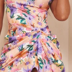 Robe Mi-longue Satinée Fleurie Multicolore à épaules Dénudées Et Jupe Drapée -Jupe Lumine Soldes Boutique ff073098fe517f55c30df46f88688bb1890328f6 cmy4130 5